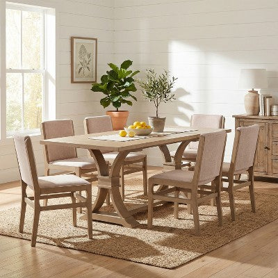 Christopher Knight Home Lyra 7 Piece Contemporary Rubberwood Upholstered Dining Set with Expandable Dining Table