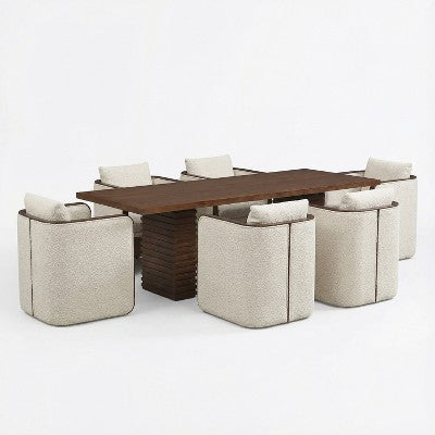 Christopher Knight Home Yao Modern 7 Piece Dining Set with Rectangular Table and 6 Rubberwood Upholstered Chairs