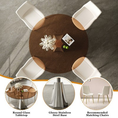 GDFStudio Lenhart Mid-Century 5 Piece Round Dining Set with 35 Glass Table and 4 Ergonomic Chairs