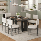 7 Piece Farmhouse Dining Table Set Dining Set for 6, 60 Kitchen Table Set with 6 Upholstered Dining Chairs - ModernLuxe