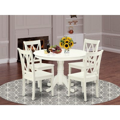 HomeStock HLCL5-LWH-W 5PC Round 42 inch Table and 4 Double X back Chairs