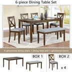 sumyeg 6 Piece Wooden Dining Table Set with Table, 4 Upholstered Chairs and Bench