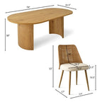 Dining Table Set for 6, Upholstered Dining Chairs with Rattan Backs and Oval Table in Natural Wood-Tone Finish, for Kitchen or Dining Room-Panipeachy