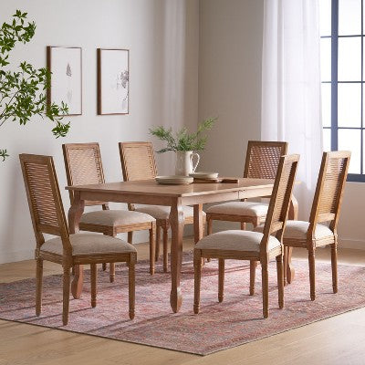 Christopher Knight Home Regan 7 Piece French Country Fabric Upholstered Wood and Cane Expandable Dining Set