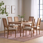 Christopher Knight Home Regan 7 Piece French Country Fabric Upholstered Wood and Cane Expandable Dining Set