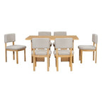 7 Piece Farmhouse Dining Table Set Dining Set for 6, 60 Kitchen Table Set with 6 Upholstered Dining Chairs - ModernLuxe
