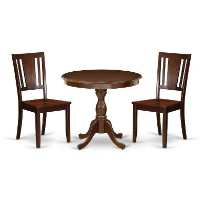 3-Piece Mahogany Finish Solid Wood Top - Dining Room Set - Seats 4
