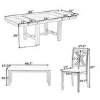 Farmhouse Extendable Dining Table Set for 6, Solid Wood Rectangular Kitchen Table Set with Removable Leaf, 4 Upholstered Chairs and Bench