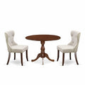 3-Piece Mahogany Finish Solid Wood Top - Button Tufted Dining Room Set - Seats 4