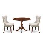 3-Piece Mahogany Finish Solid Wood Top - Button Tufted Dining Room Set - Seats 4