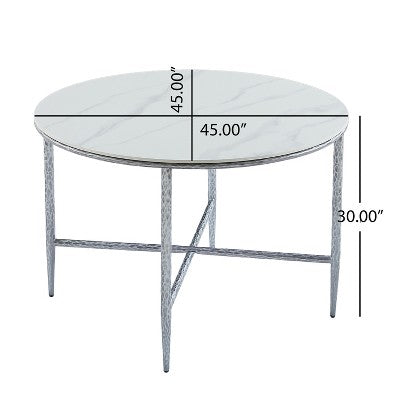 Christopher Knight Home Valeska 5 Piece Industrial Luxe Hand-Forged Sintered Stone Dining Table with Upholstered Dining Chairs