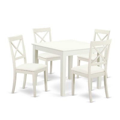HomeStock 5-Pc Linen White Finish Solid Wood Top - Dining Room Set - Seats 4