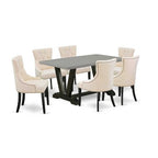 HomeStock 7-Piece Rectangle Natural Oak Finish Solid Wood Top Dining Table with 6-Chairs