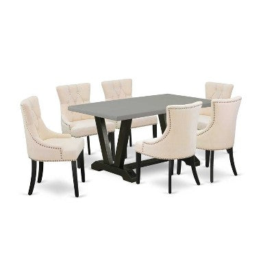 HomeStock 7-Piece Rectangle Natural Oak Finish Solid Wood Top Dining Table with 6-Chairs