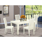 HomeStock 5-Piece Linen White Finish Solid Wood Top Dining table with 4 Chairs
