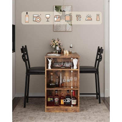 3 Piece Bar Table Set for 2, Bar Table and Chairs Set with with Flip Top Extension, Dining Table Set with Storage Shelves