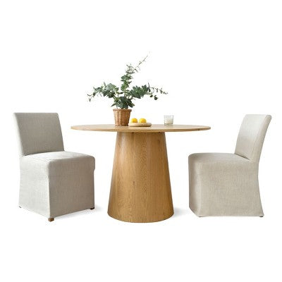 3-Piece Dining Room Table and Chair Set, 35 Round Table with Upholstered Slipcover Chairs for Breakfast Nook or Small Space-Panipeachy