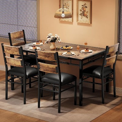 Dining Table Set for 4, Wood Kitchen Table with 4 Upholstered Chairs, Kitchen Table Chairs Set of 4 w/Collision Angle for Small Space, Kitchen Room