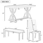6 PCS Retro Dining Table Set, Rectangular Table with Unique Legs and Upholstered Chairs-ModernLuxe