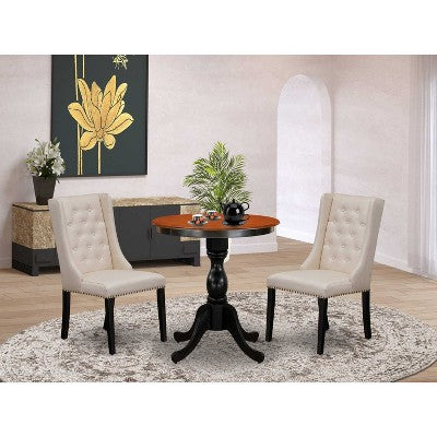 3-Piece Black and Cherry Finish Solid Wood Top - Button Tufted Dining Room Set - Seats 4