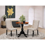 3-Piece Black and Cherry Finish Solid Wood Top - Button Tufted Dining Room Set - Seats 4