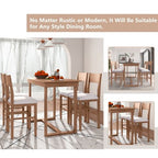 5 Pieces Counter Height Dining Set for 4, Farmhouse Wooden Bar Table Set with 4 Upholstered Chairs for Small Places