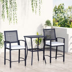 3pcs Patio Bar Set with Soft Cushion, Rattan Wicker Outdoor Furniture Set for Backyards, Lawn, Deck