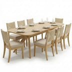 Expandable Dining Table Set for 6/8, Japandi Dining Room Furniture, Rope Back Chairs with Beige Upholstered Seats-Panipeachy
