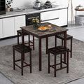 Costway 5 PCS Bar Table Set Square Dining Table & 4 PVC Leather Upholstered Bar Stools Brown/White