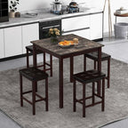Costway 5 PCS Bar Table Set Square Dining Table & 4 PVC Leather Upholstered Bar Stools Brown/White