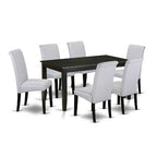 HomeStock 7-Piece Black Finish Solid Wood Top Dining Table with 6 Parson Chairs