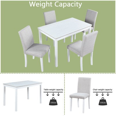 GDFStudio Galen Farmhouse 5-Piece Dining Set with Wooden Rectangular Table and 4 Upholstered Chairs