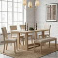 GDFStudio Kiley Modern 6 Piece Wooden Dining Table Set with Bench and Four Upholstered Chairs