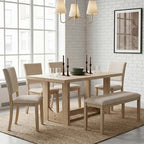 GDFStudio Kiley Modern 6 Piece Wooden Dining Table Set with Bench and Four Upholstered Chairs