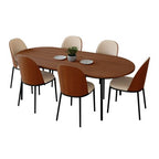 LeisureMod Tule 7-Piece Dining Set in Steel Frame with 6 Upholstered Seat Dining Chairs and 71 Oval Dining Table with Wood Tabletop