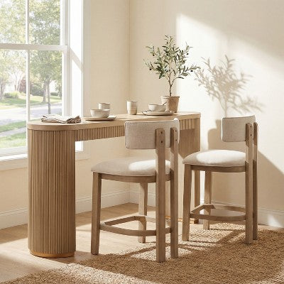 Christopher Knight Home Johnson 3 Piece Farmhouse Rubberwood Upholstered Counter Height Dining Chairs with Fluted Table