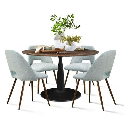 5 Piece Dining Set for 4 Round Walunut Dining Table with Metal Pedestal Base + 4 Upholstered Armless Chairs for Dining Room,Kitchen-Panipeachy