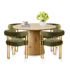 47-83 Extendable Dining Table Set for 4, Natural Wood-Tone Table and 4 Chenille Chairs with Metal Legs, Ideal for Kitchen-Panipeachy