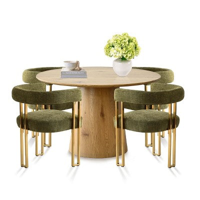 47-83 Extendable Dining Table Set for 4, Natural Wood-Tone Table and 4 Chenille Chairs with Metal Legs, Ideal for Kitchen-Panipeachy