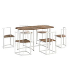 Modern Marble Dining Table Set for 6 with Metal Frame, Rectangular Marble Sticker Table and 6 Chairs for Dining Room Kitchen