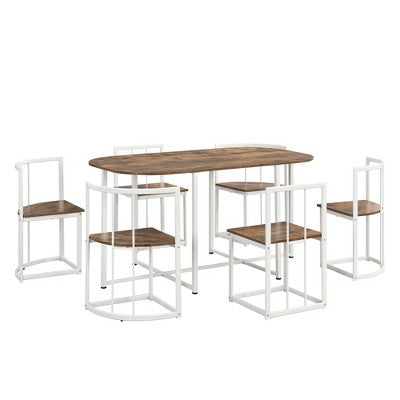 Modern Marble Dining Table Set for 6 with Metal Frame, Rectangular Marble Sticker Table and 6 Chairs for Dining Room Kitchen