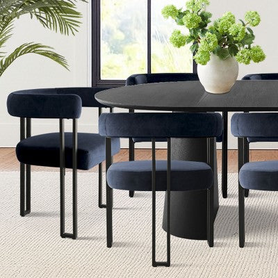 Expandable Round to Oval Dining Table Set with 8 Velvet Chairs, 3-in-1 Pedestal Dining Set, Seats 4 to 8, Modern Dining Room Set-Panipeachy