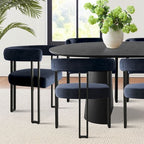 Expandable Round to Oval Dining Table Set with 8 Velvet Chairs, 3-in-1 Pedestal Dining Set, Seats 4 to 8, Modern Dining Room Set-Panipeachy