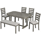 6 PCS Rubber Wood Dining Table Set with Beautiful Wood Grain Veneer Tabletop and Soft Cushion-ModernLuxe