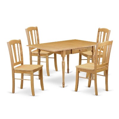 HomeStock 5-Pc Natural Oak Finish Solid Wood Top - Dining Room Set with Dropleaf - Seats 4
