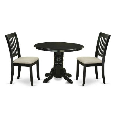 HomeStock 3-Pc Black Finish Solid Wood Top - Round Dining Room Set - Seats 4