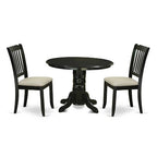 HomeStock 3-Pc Black Finish Solid Wood Top - Round Dining Room Set - Seats 4