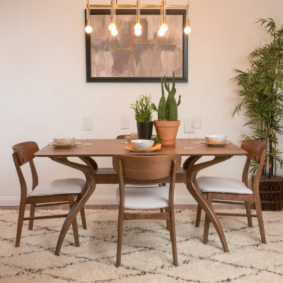 Christopher Knight Home Fausett Mid Century Modern Fabric Upholstered Wood 5 Piece Dining Set