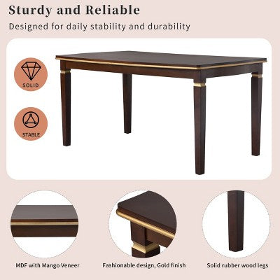 Retro 6 Pieces Kitchen Dining Table Set, Rectangular Table and 4 High-Back Tufted Chairs & Bench, Wood Dining Room Table Set for 6