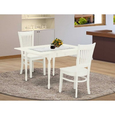 HomeStock 3-Pc Linen White Finish Rectangular Solid Wood Top With Dropleaf Dining Table Set